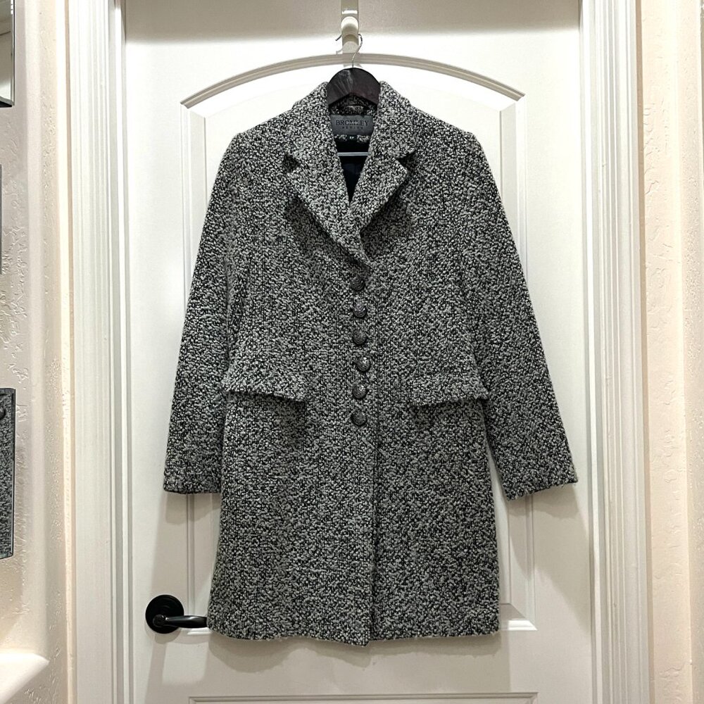 Bromley 6P Petite Coat Black White Tweed Wool Blend